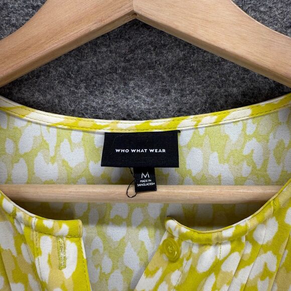Who What Wear Mini Dress Women M Medium Yellow Floral Short Button Long Sleeve - Picture 3 of 7
